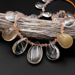 Super Clear Natural Phantom Rutile Quartz Teardrop Beads Side Drilled Pendants 15.5" Strand Super Clear Natural Phantom Rutile Quartz Teardrop Beads Side Drilled Pendants 15.5" Strand