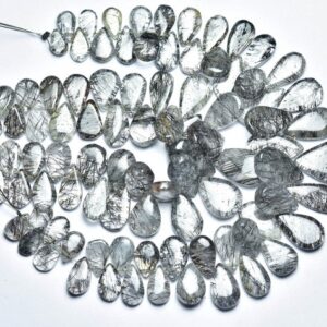 Superb Rare Black Rutile Briolette Beads - 7 inches - Natural Smooth Black Ceylon Rutile Quartz Pear Briolettes - Size is 5x7- 9x15mm #2130