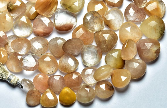 Superb Copper Rutile Briolette Beads - 10 Pcs - Natural Faceted Copper Rutile Quartz Heart Shape Briolettes - Size Is 10 -13 Mm #1458