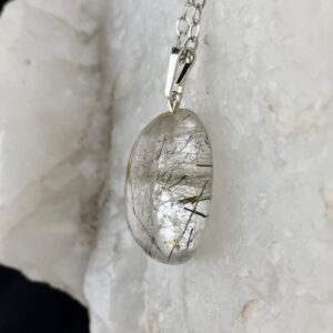 An Illumineer: Rutile Quartz Crystal and Sterling Silver Pendant (1-5)