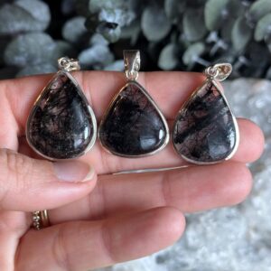 Black Rutile Quartz Pendant Necklace: .925 Sterling Silver