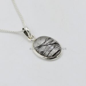 Black Rutile Quartz Pendant: Handmade 925 Sterling Silver Gemstone Jewelry