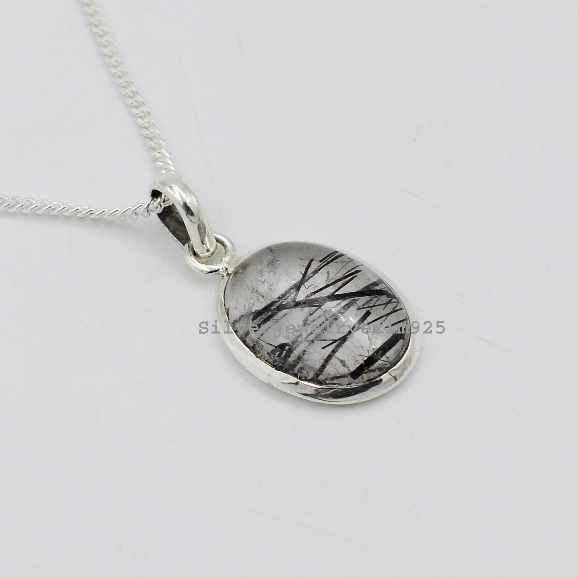Black Rutile Quartz Pendant: Handmade 925 Sterling Silver Gemstone Jewelry Black Rutile Quartz Pendant: Handmade 925 Sterling Silver Gemstone Jewelry