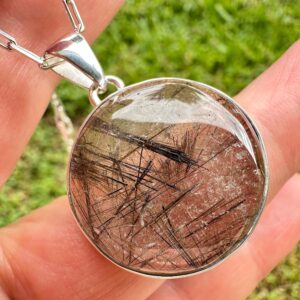 Bronze Rutilated Quartz Pendant in 925 Sterling Silver, Round Gemstone Pendant 1.33