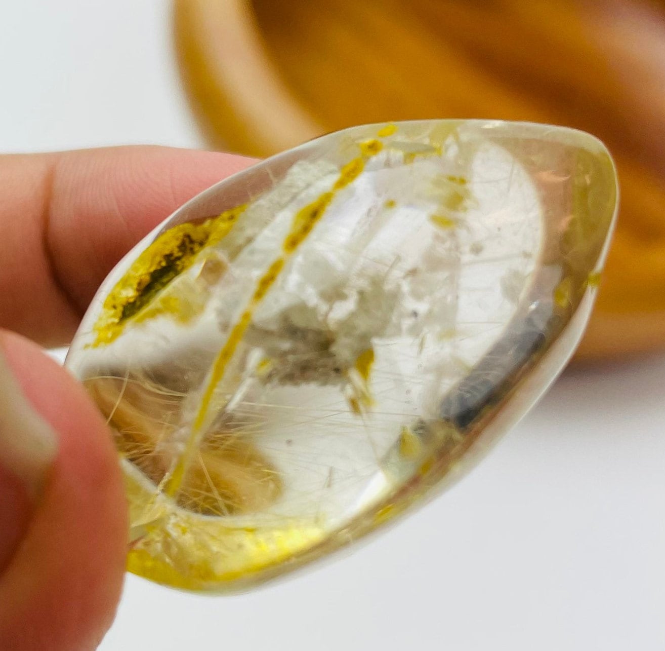 Clear Rutilated Quartz Pendant: Gold Inclusions, Polished Crystal (31.7g)