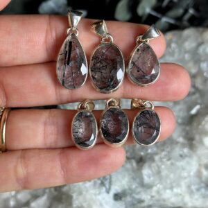Faceted Black Rutile Quartz Pendant: .925 Sterling Silver Crystal Necklace