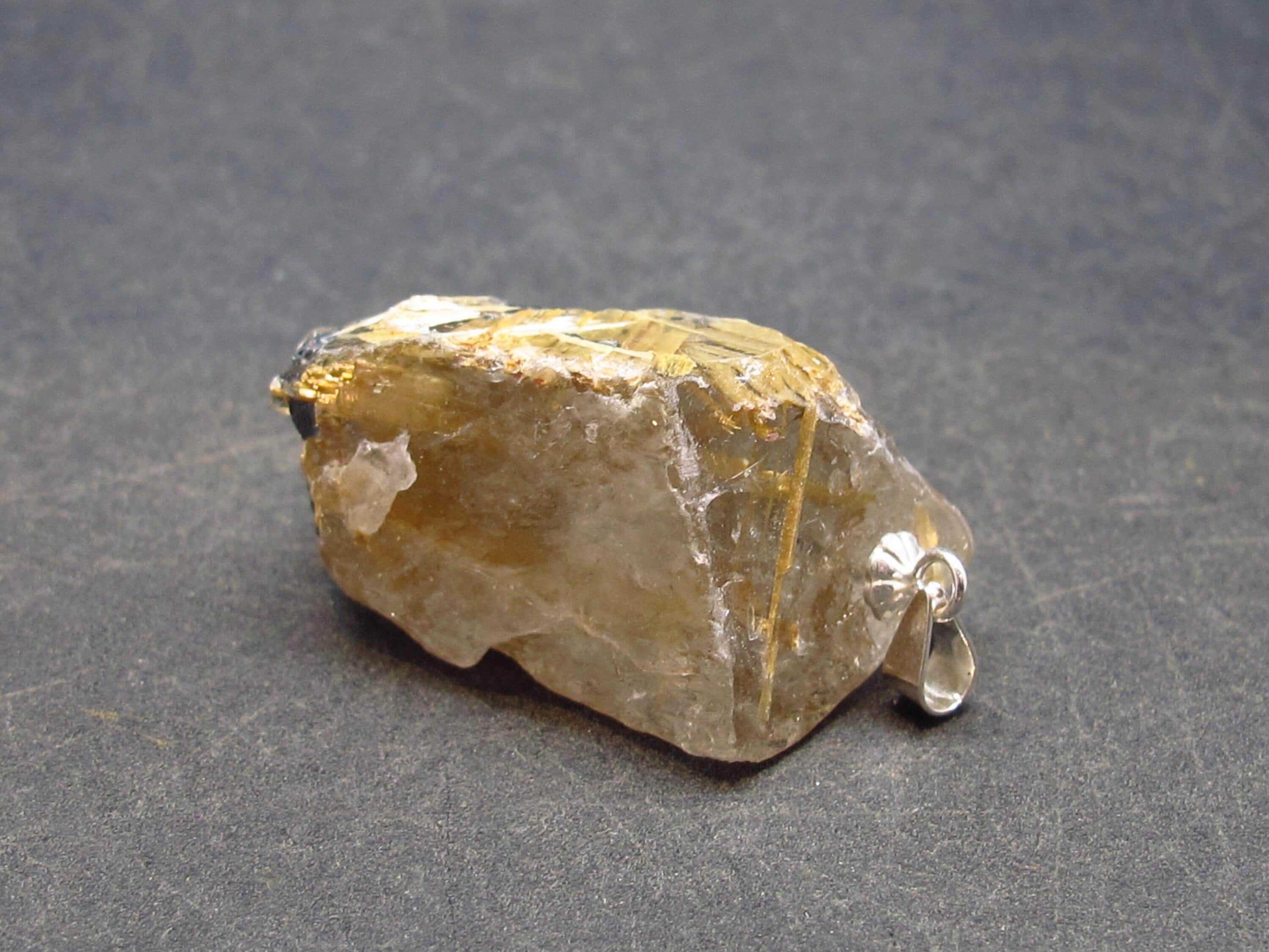 Fine Rutilated Quartz Crystal Silver Pendant From Brazil - 1.4" - 9.5 Grams