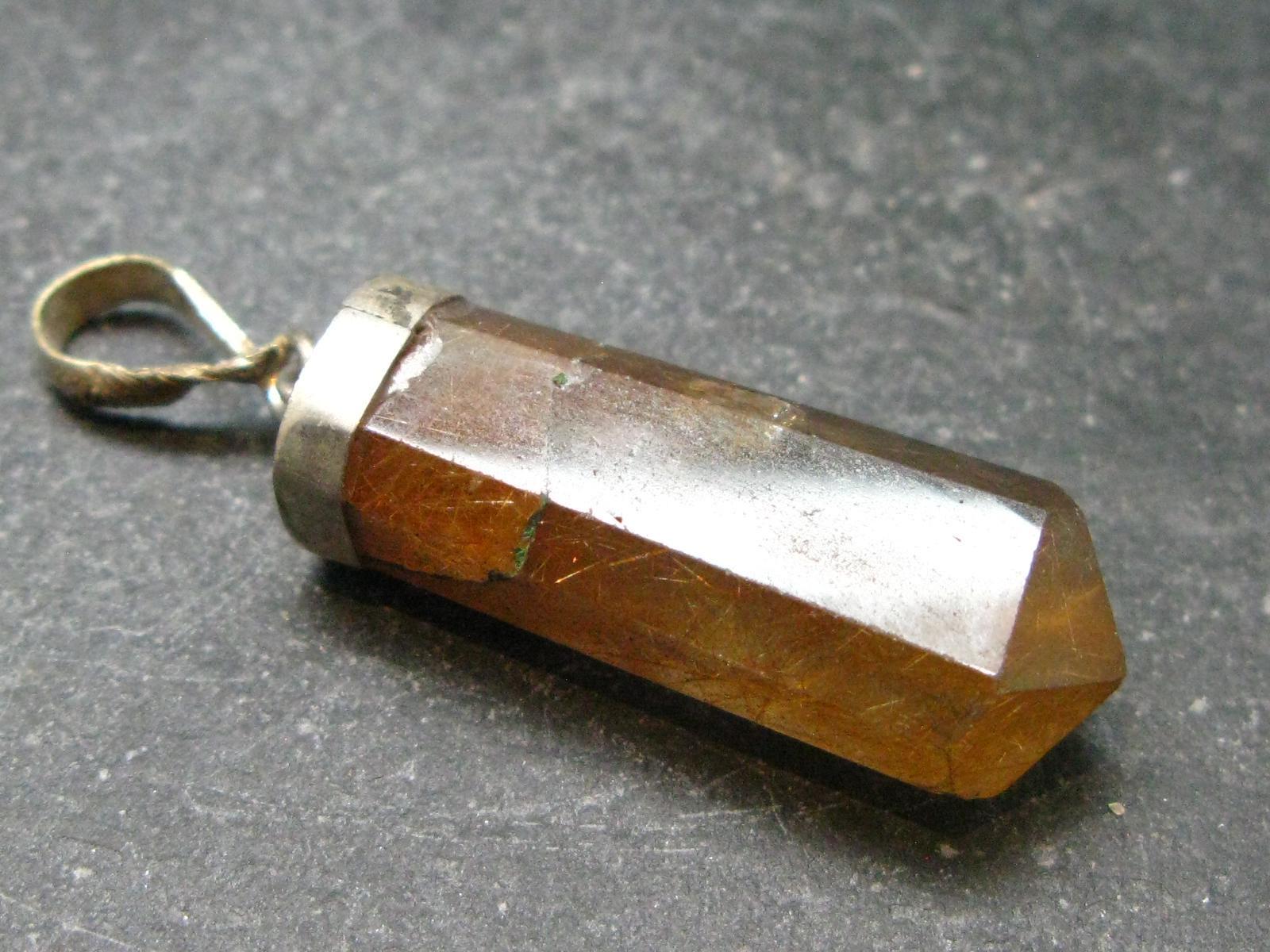 Fine Rutilated Quartz Crystal Silver Pendant From Brazil - 1.7" - 6.22 Grams