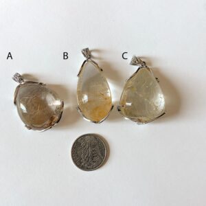 Genuine Rutilated Quartz Pendant 2 inches. Gemstone pendant. Jewelry supplies. Healing stone