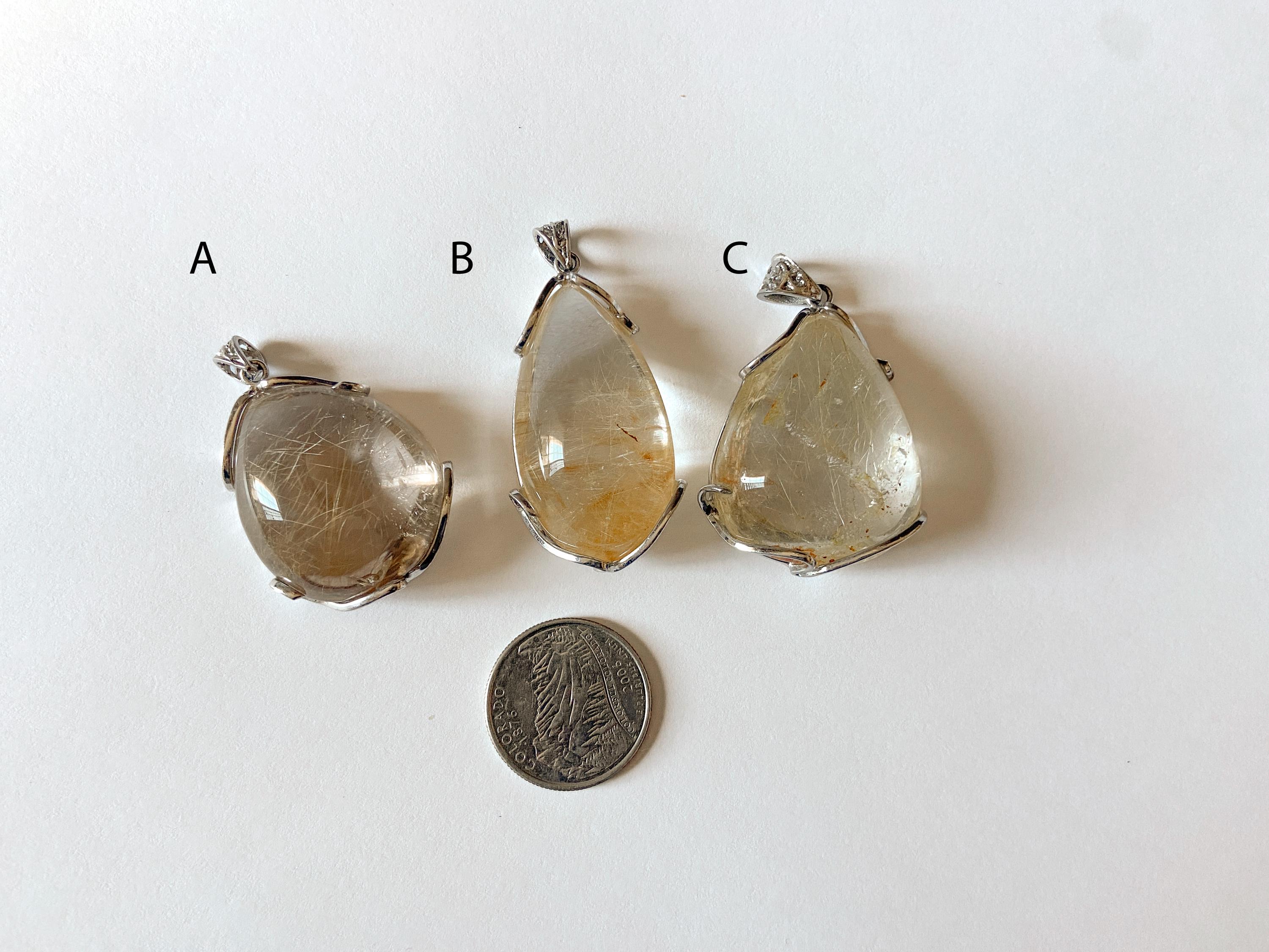 Genuine Rutilated Quartz Pendant 2 Inches. Gemstone Pendant. Jewelry Supplies. Healing Stone