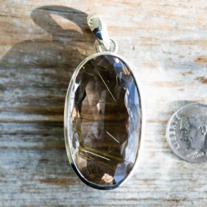 Golden Rutilated Quartz Pendant - 925 Sterling Silver - Large Stone