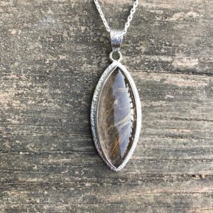 Golden Rutilated Quartz Necklace, Gold Rutil Quartz Pendant, Special Piece, Yellow Gold Rutilated Quartz Men Necklace, Genderless Jewelry