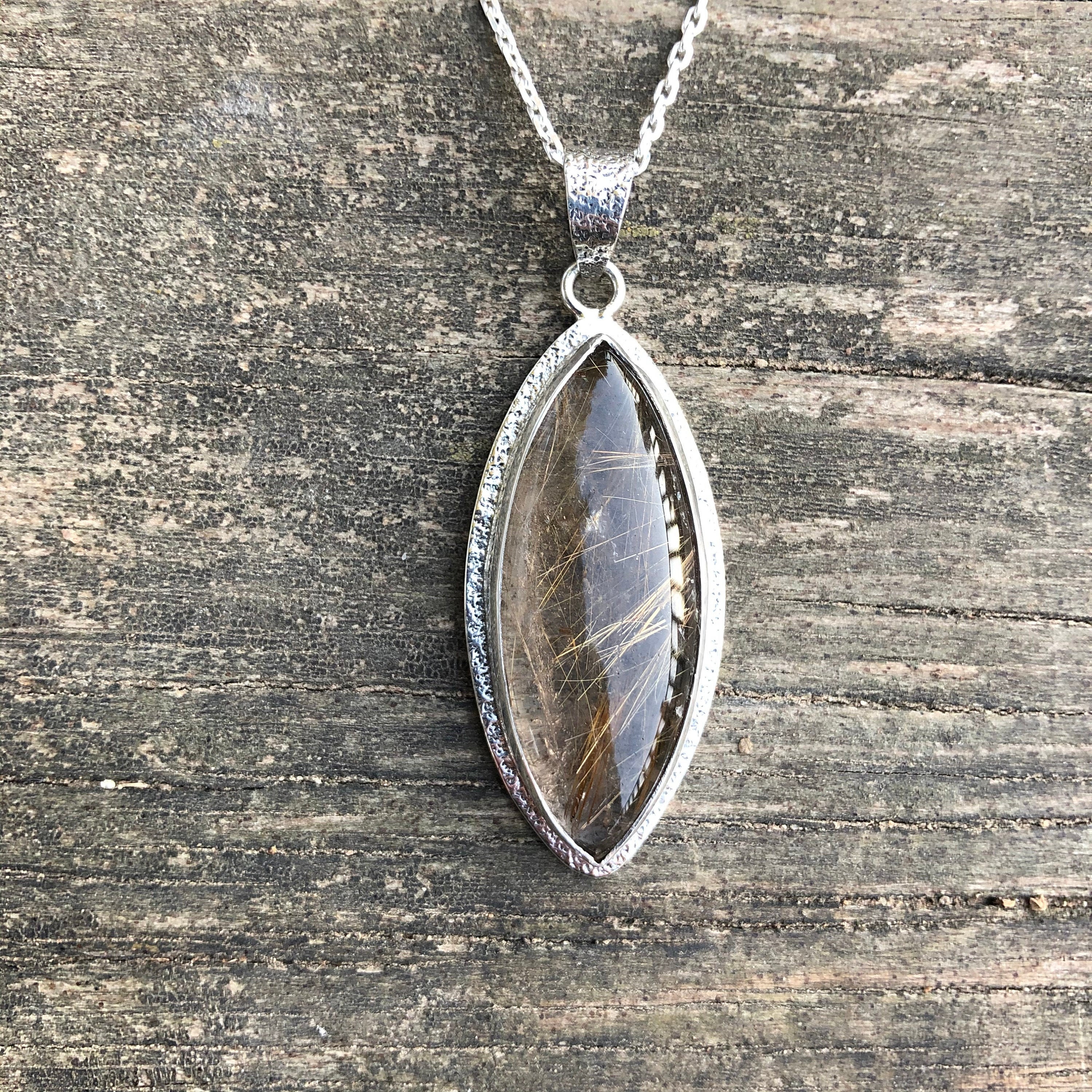 Golden Rutilated Quartz Necklace, Gold Rutil Quartz Pendant, Special Piece, Yellow Gold Rutilated Quartz Men Necklace, Genderless Jewelry