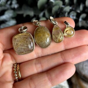 Golden Rutile Quartz Pendant: .925 Sterling Silver Sunburst Necklace