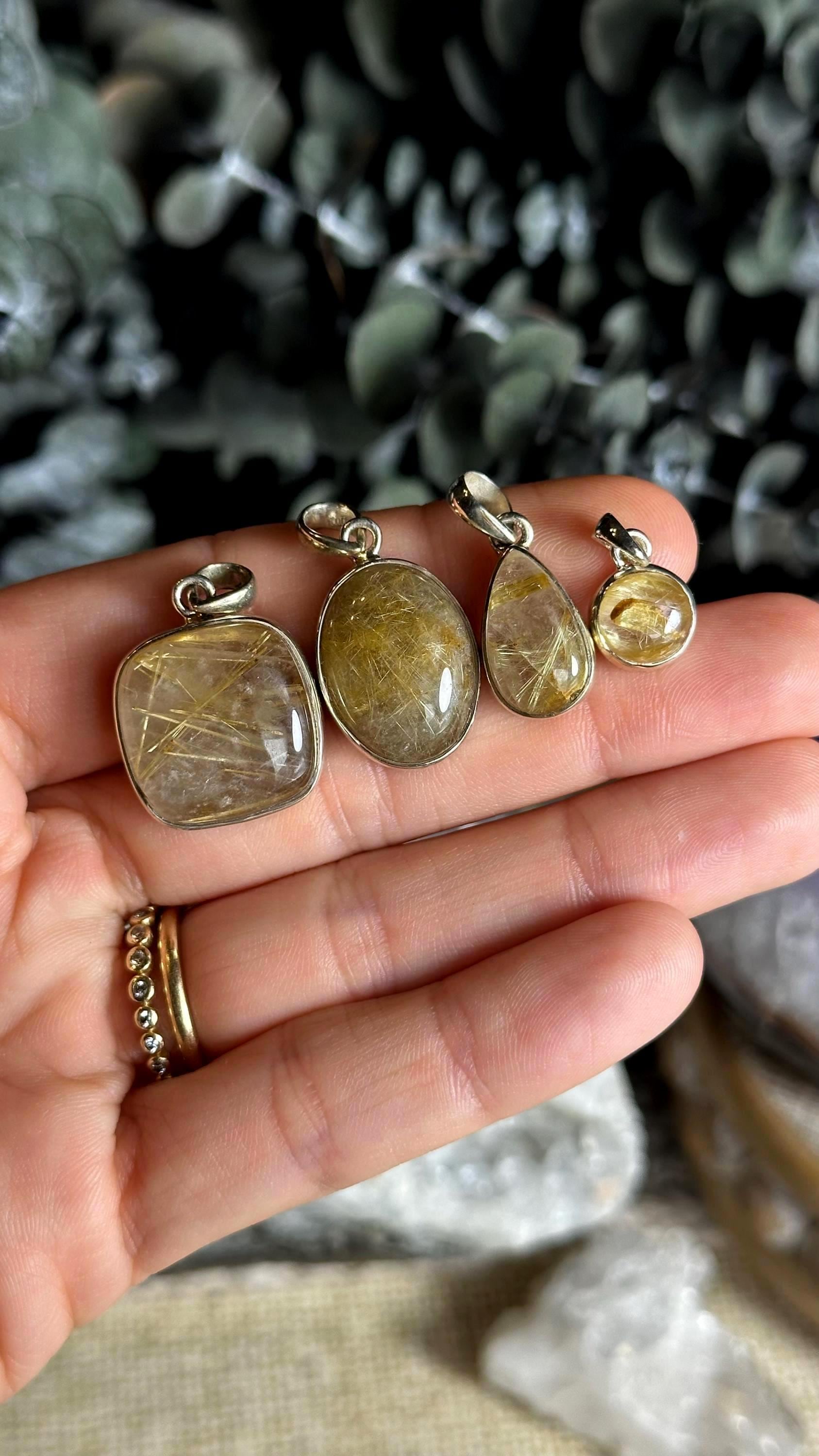 Golden Rutile Quartz Pendant: .925 Sterling Silver Sunburst Necklace Golden Rutile Quartz Pendant: .925 Sterling Silver Sunburst Necklace
