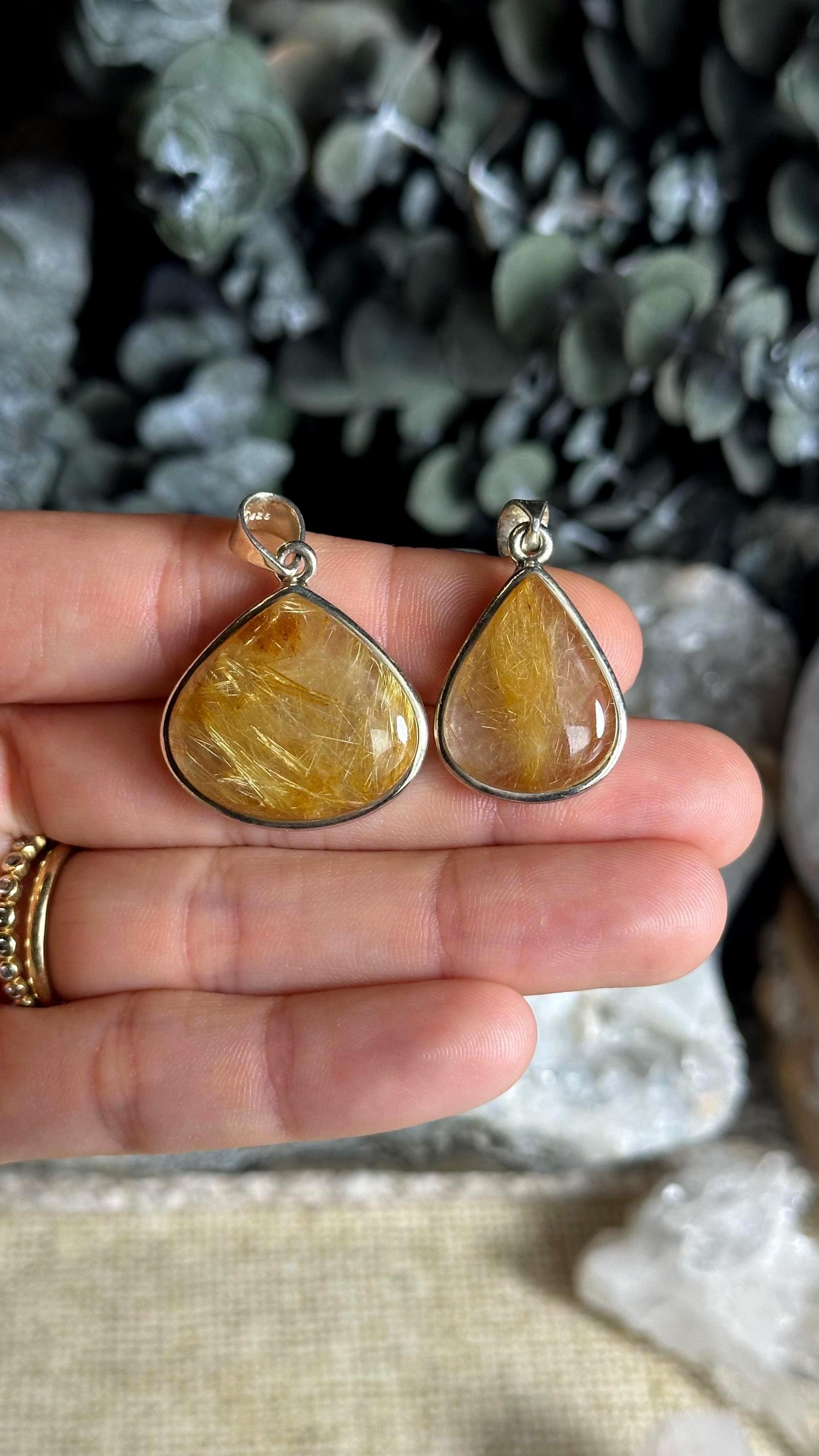 Golden Rutile Quartz Pendant: Sterling Silver Sunburst Necklace Golden Rutile Quartz Pendant: Sterling Silver Sunburst Necklace