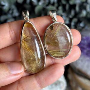 Golden Rutile Quartz Pendant: Sterling Silver Sunburst Necklace