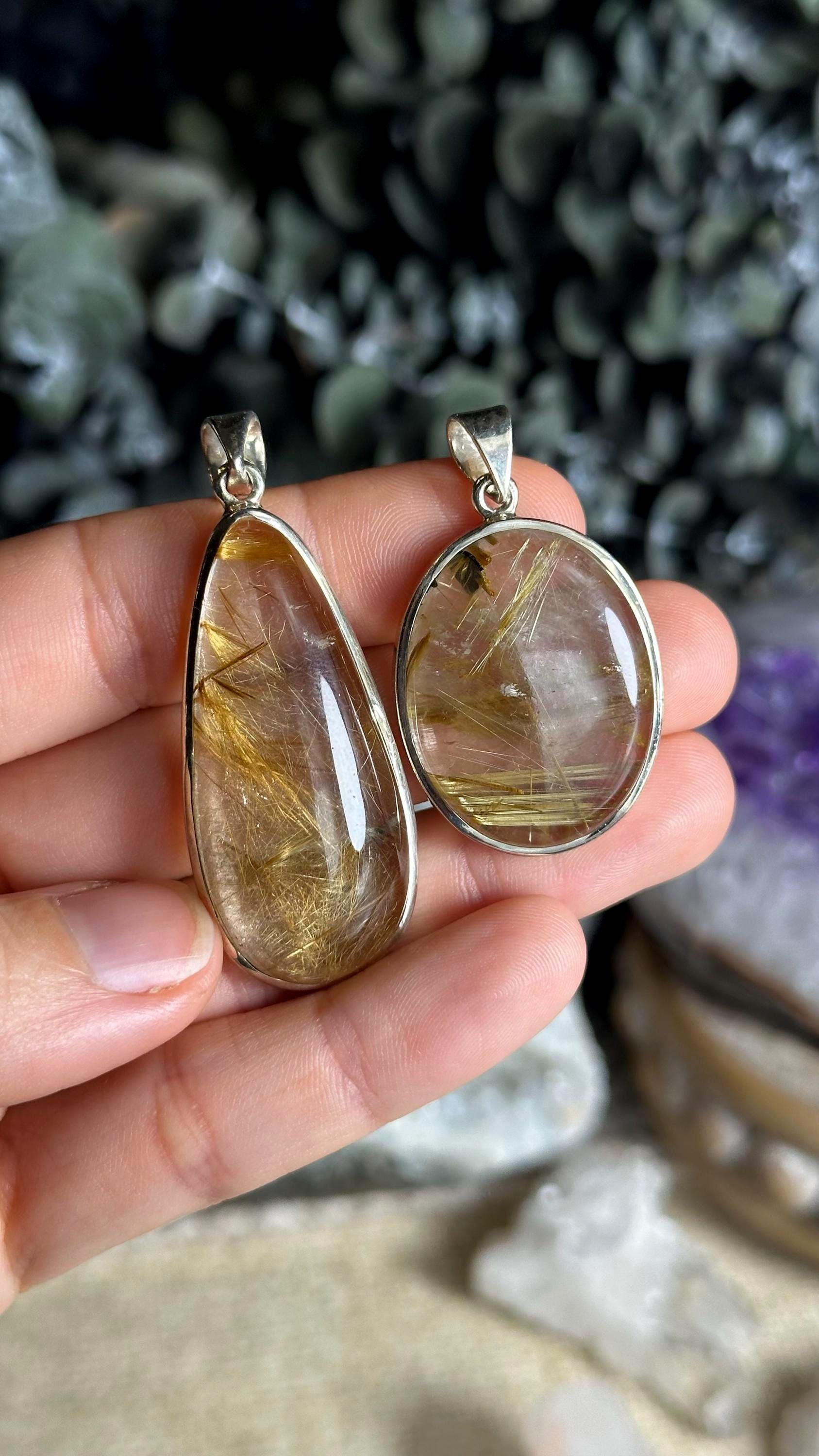 Golden Rutile Quartz Pendant: Sterling Silver Sunburst Necklace