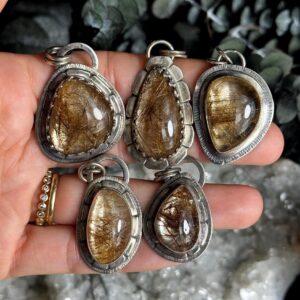 Golden rutile silver pendant, goldenn rutile quartz necklace