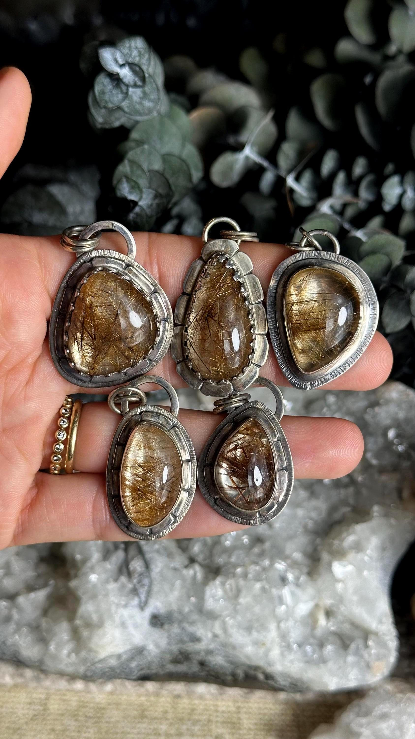 Golden Rutile Silver Pendant, Goldenn Rutile Quartz Necklace Golden Rutile Silver Pendant, Goldenn Rutile Quartz Necklace