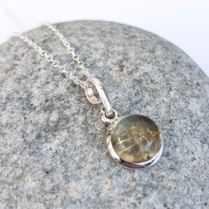 Golden Rutile Quartz pendant, Tiny round shaped Golden Rutile pendant, Thoughts amplifier crystal, Natural Rutile quartz, 925 Silver pendant