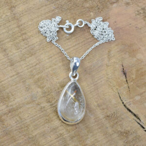 Handmade Pear Golden Rutile Quartz Pendant: 925 Sterling Silver Jewelry
