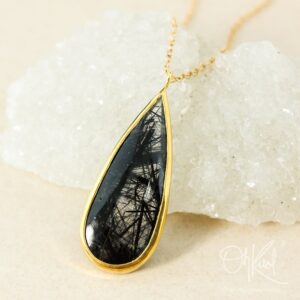 Long Teardrop Black Rutile Quartz Necklace, Choose Your Pendant
