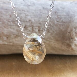 Rutilated Quartz Necklace - Aries Zodiac Necklace - Quartz Pendant Necklace - Rutilated Quartz Jewelry - Gift for Her - April Birthstone