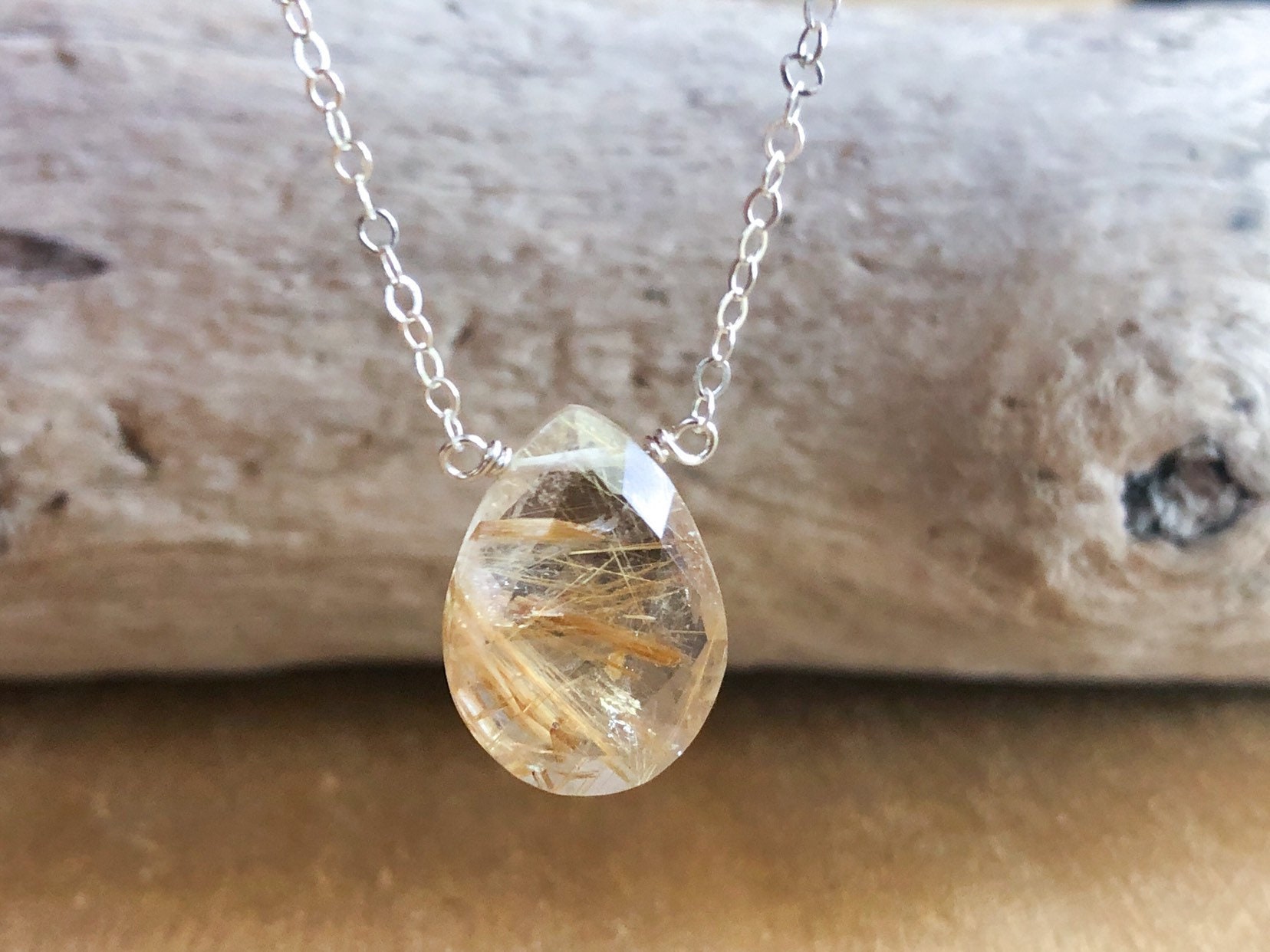 Rutilated Quartz Necklace - Aries Zodiac Necklace - Quartz Pendant Necklace - Rutilated Quartz Jewelry - Gift For Her - April Birthstone