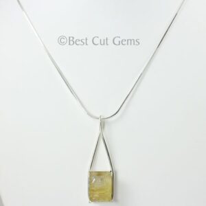 Rutilated Quartz Necklace, Faceted Emerald Cut Gemstone In Sterling Silver Pendant, Gold Rutile, Adjustable Chain