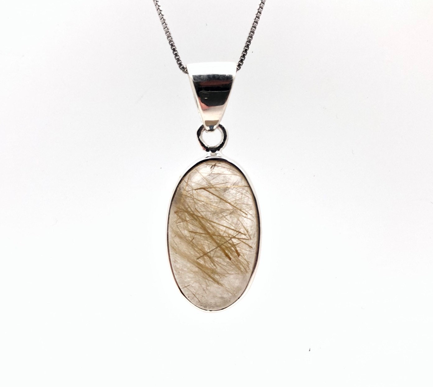 Rutilated Quartz Pendant // Oval Rutilated Quartz Pendant // 925 Sterling Silver
