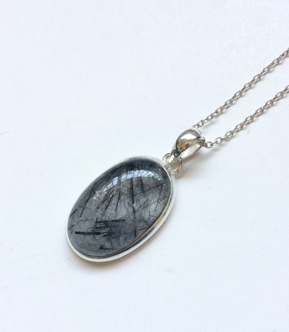 Rutilated Quartz Pendant, Oval Black Rutilated Quartz, Illuminator For The Soul, Black Rutile Quartz Set, Sterling Silver Pendant, Spiritual