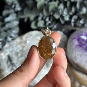 Red Rutile Quartz pendant necklace, .925 sterling silver, faceted, square, triangle