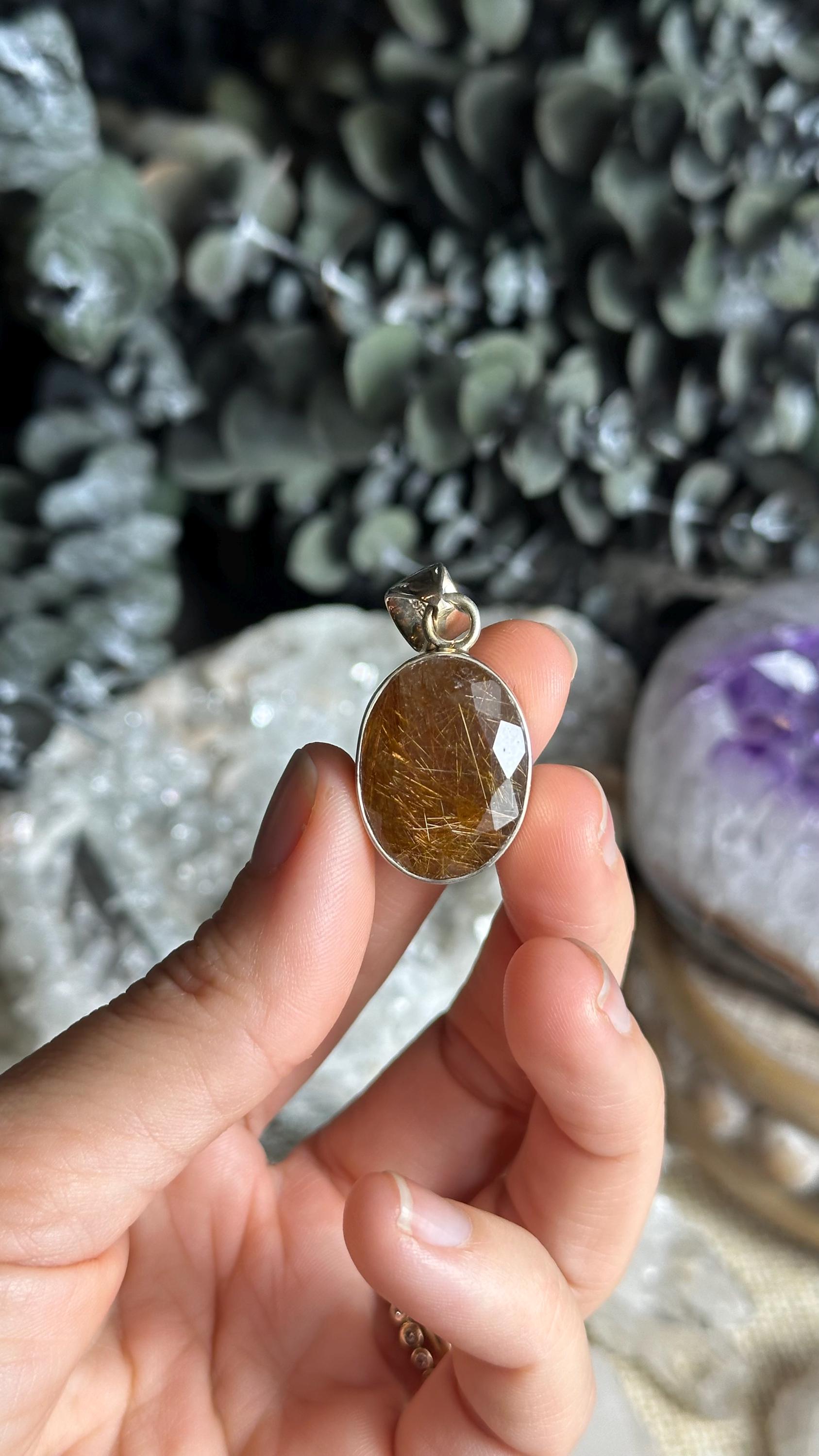 Red Rutile Quartz Pendant Necklace, .925 Sterling Silver, Faceted, Square, Triangle Red Rutile Quartz Pendant Necklace, .925 Sterling Silver, Faceted, Square, Triangle