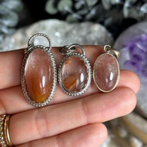Red Rutile Quartz pendant necklace, .925 sterling silver, faceted, square, triangle