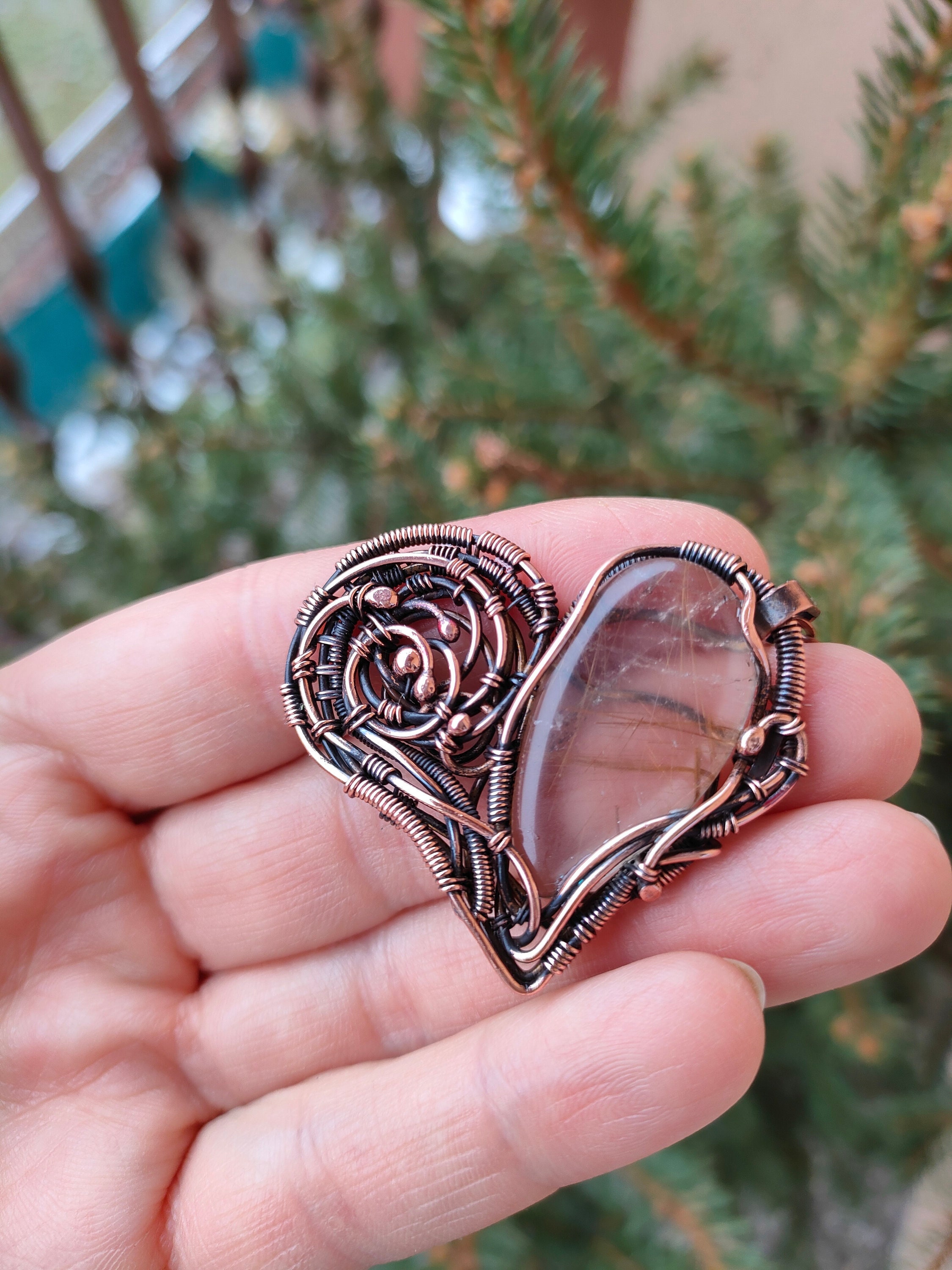 Rutile Quartz Pensant Heart Pendant Wire Wrapped Copper Pendant Wire Wrap Necklace Wire Wrapped Jewelry Handmade Pendant Jewellery Gift