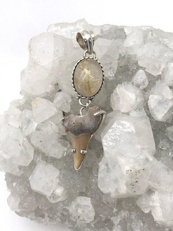 Shark Tooth And Golden Rutilated Quartz Pendant Shark Tooth And Golden Rutilated Quartz Pendant
