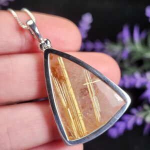 Rutilated Quartz Pendant, Sterling Silver Natural Stone Jewelry
