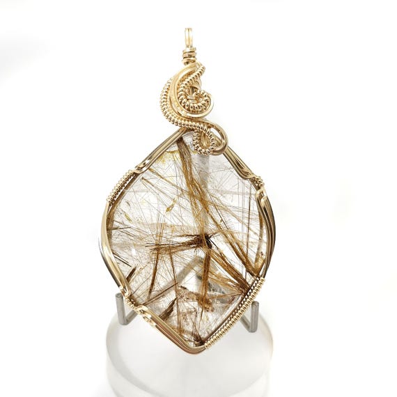 Stunning Water-clear Brazilian Golden Rutilated Quartz Pendant In 14k Gold Filled Wire