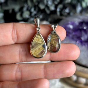 Sunburst Golden  Rutile Quartz Pendant: .925 Sterling Silver Crystal Necklace
