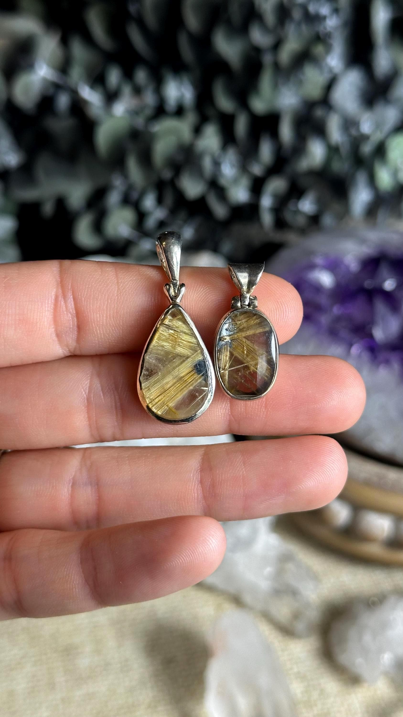 Sunburst Golden Rutile Quartz Pendant: .925 Sterling Silver Crystal Necklace