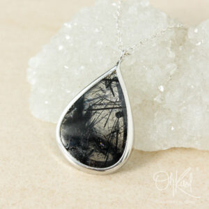 Teardrop Black Rutile Quartz Pendant Necklace, Choose Your Stone, Dark Glamour