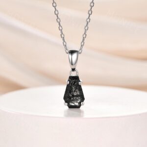 Tiny Coffin Pendant, Black Rutilated Quartz Coffin Necklace Black Gold Alternative Gothic black quartz Necklace Coffin Silver Pendant Casket
