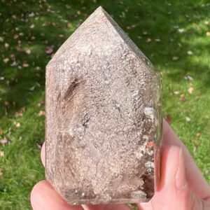 2.5" Lodolite Quartz Point #6 Polished Crystal Tower, Rutilated Quartz & Pink White Inclusion, Gold Rutile, Gemstone Home Decor 2.5" Lodolite Quartz Point #6 Polished Crystal Tower, Rutilated Quartz & Pink White Inclusion, Gold Rutile, Gemstone Home Decor