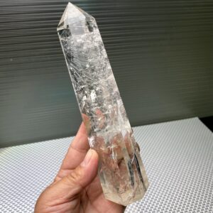 7.9"natural Clear Quartz Crystal Point,rutilated Quartz Tower,rare Tibetan White Phantom Tower,rainbow Obelisk,polished Tower Gift