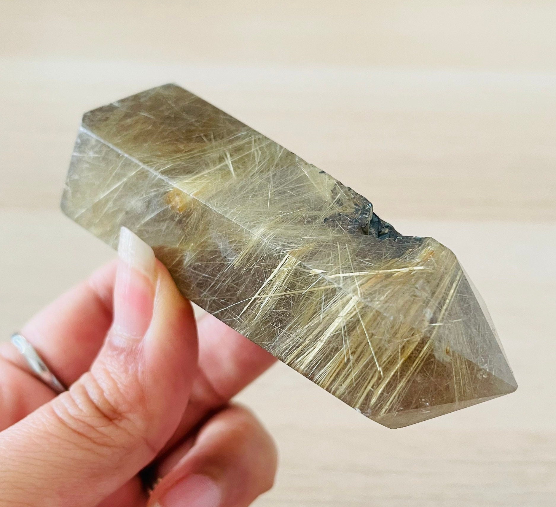 Rutilated Quartz Crystal Point: Golden Gemstone Tower (140g)
