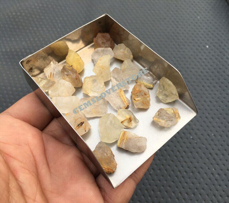 10 Golden Rutile Quartz Rough Gemstone Chunks (12-14 Mm) 10 Golden Rutile Quartz Rough Gemstone Chunks (12-14 Mm)