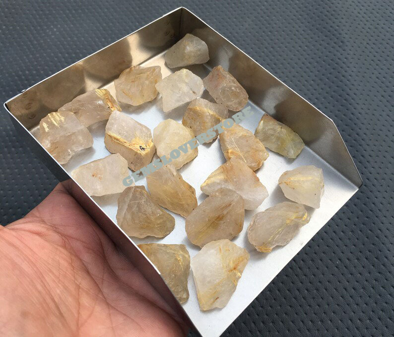 10 Hand Cut Rutile Quartz Rough Pieces: Natural Golden Gemstone (20-30 Mm)