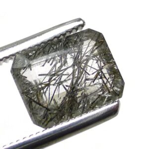 1.6 Carats Rutilated Quartz 8mm X 6mm 8x6 6x8 Gemstone Emerald Cut Calibrated Engagement Ring Stone Black Strand Rutile Clear Crystal One