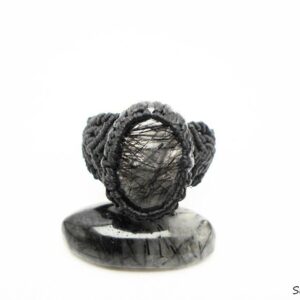 Black Rutilated Quartz Ring: Macrame Healing Stone Jewelry
